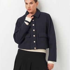 Zara Dark Blue Utility Jacket with Cream Accents